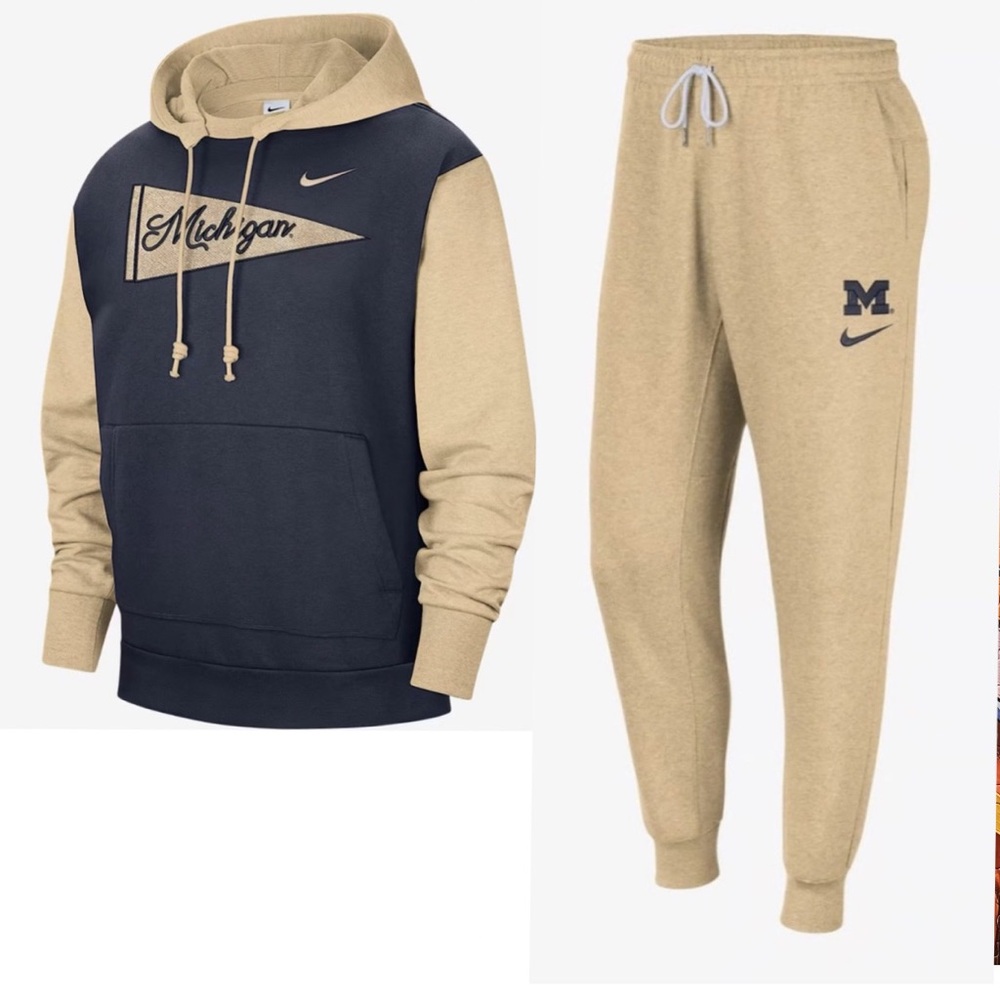 SET Nike Men's UofM Blue and Tan Hoodie/pants sweat set